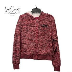 Love Pink and Black Women Long Sleeve Fleece Zebra Print Hoodie Large
